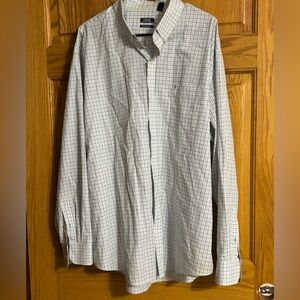 Izod Men's White and Blue and Green Plaid Shirt